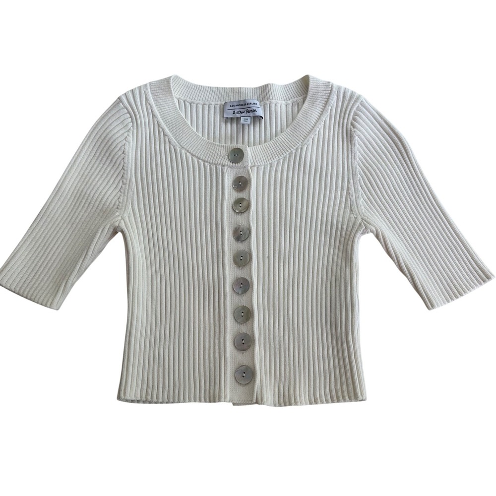 & Other Stories Ribbed Knit Cropped Cardigan Cream Vintage Y2K XS Los Angeles